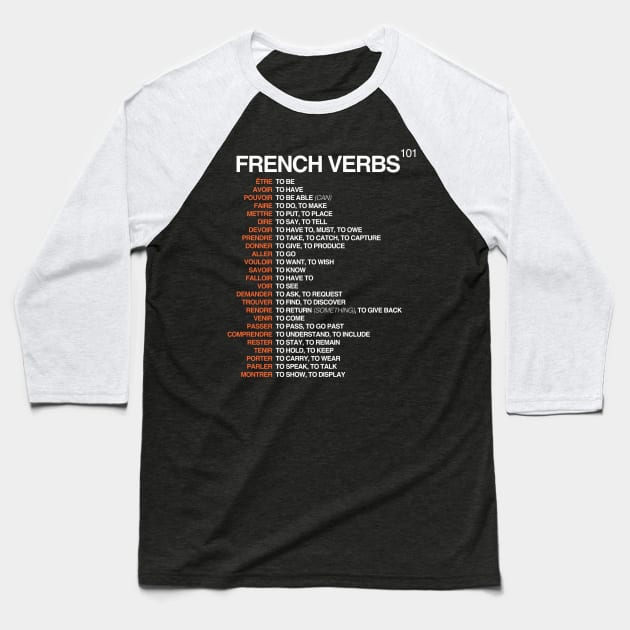 French Verbs 101 Baseball T-Shirt by Hidden Verb